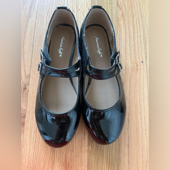 American eagle big girls black shiny glitter flat dress shoes US size 3 - Picture 4 of 6